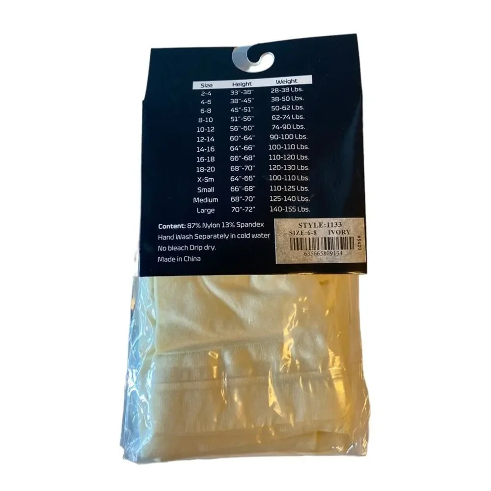 Silky Toes Girls Ivory Microfiber Footless Tights Size 6-8 NEW